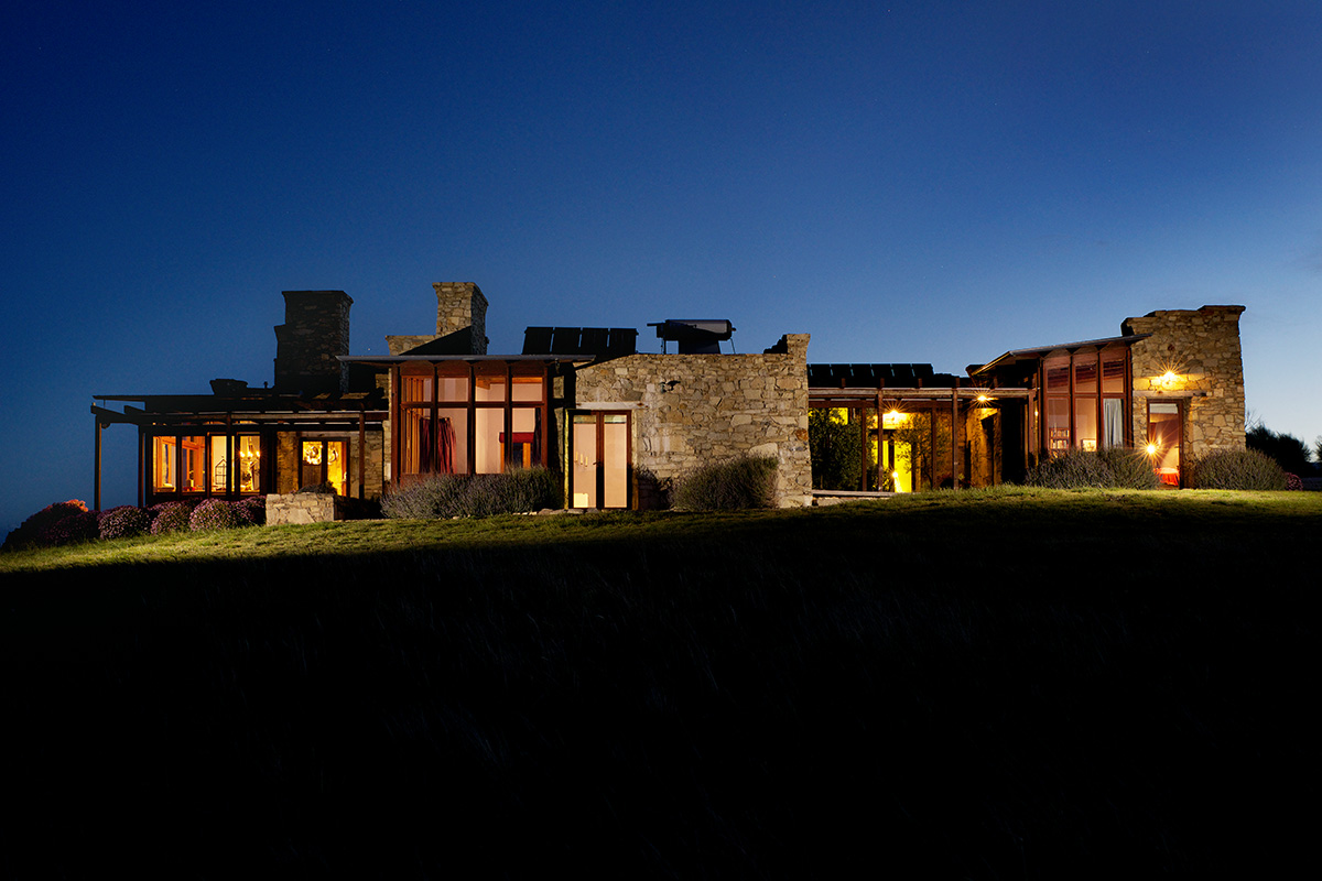 A compound of solar-powered stone buildings.